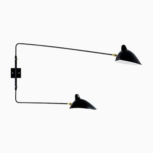 Lampada da parete Mid-Century moderna nera con due braccia girevoli di Serge Mouille