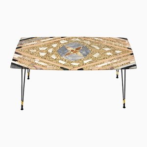 Mid-Century Italian Inlaid Marble Coffee Table with Metal and Brass Finish, 1950s
