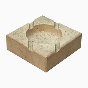Mid-Century Italian Square White Travertine Marble Ashtray After Mannelli, 1970s
