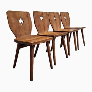 Brutalist Oak Dining Chairs, Set of 4