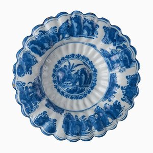 Blue and White Chinoiserie Lobed Delft Dish, 1600s