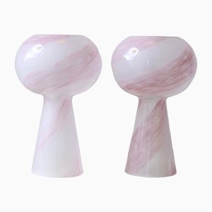 Lámpara de mesa vintage con globo de cristal de Murano rosa