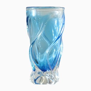 Jarrón vintage de cristal de Murano azul H: 20 cm