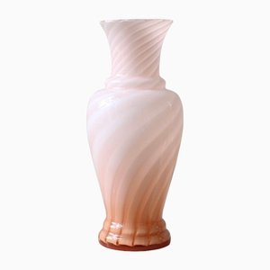 Large Vintage Murano Pink Swirl Glass Vase