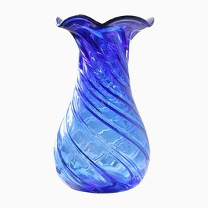 Vintage Murano Blue Swirl Glass Vase