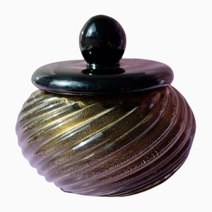 Bombonera vintage de cristal de Murano negro y dorado