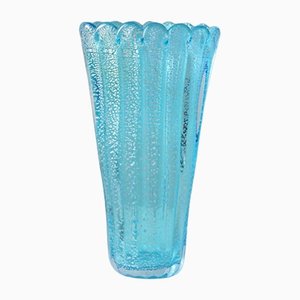 Vase Vintage en Verre de Murano Bleu H: 26,5 cm