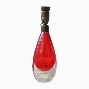 Pied de Lampe Vintage en Verre de Murano Rouge H: 22,5 cm