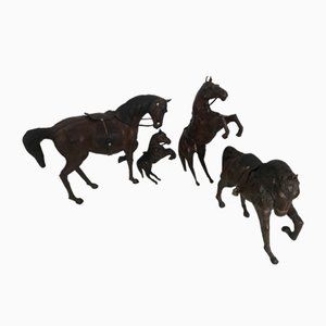 Figuras de caballos de cuero, años 50. Juego de 4