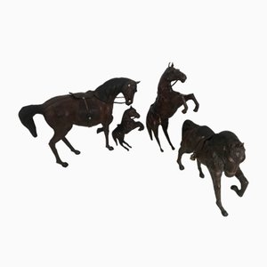 Leather Horse Figurines, 1950s, Set of 4