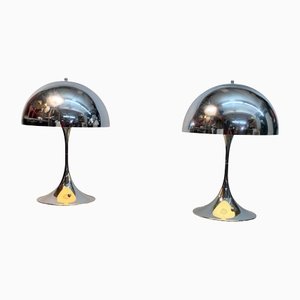 Large Danish Chrome Panthella Table Lamps by Verner Panton for Louis Poulsen 1970s, Set of 2