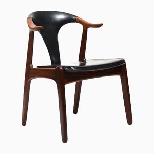 Danish Teak & Leather Cow Horn Chair by H.P. Hansen