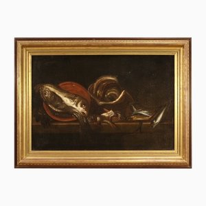 Still Life with Fish, 17th-Century, Oil on Canvas, Framed