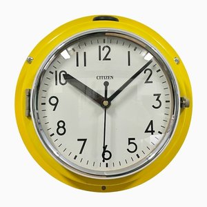Vintage Yellow Wall Clock from Citizen Navy, 1970s