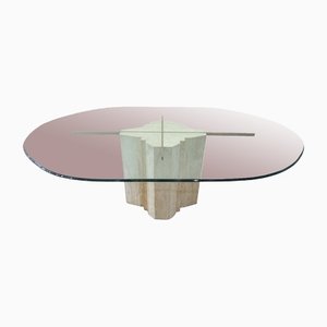 Brass and Travertine Marmol Foot Dining Table, 1960s