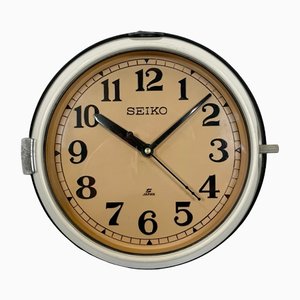 Reloj de pared vintage beige de Seiko Navy, años 70