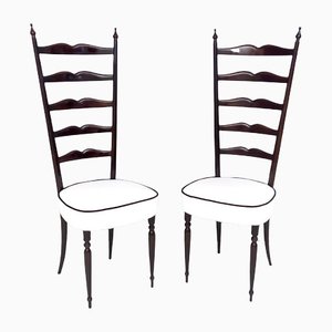 Ebonized Beech Chiavarine Chairs with White Upholstery, Italy, Set of 2
