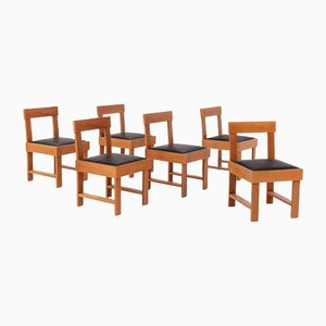 Vintage Wood and Leather Chairs by BBPR, Set of 6