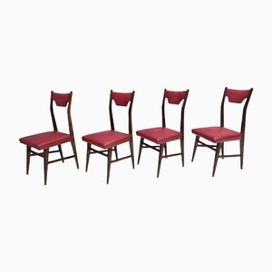 Ebonized Beech and Crimson Skai Dining Chairs, Italy, Set of 4