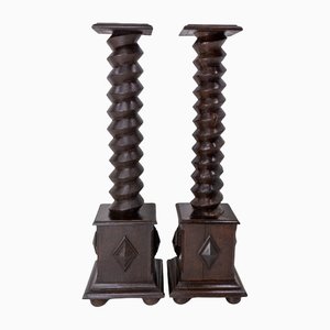19th Century French Wine Press Screw Pedestals Plant Holders, Set of 2