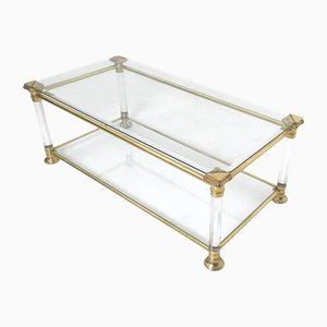 Rectangular Coffee Table with Brass and Acrylic Glass Frame, Italy, 1980s