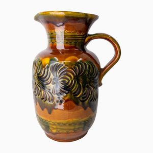German Ceramic Pitcher with Decoration of Relief Leaves, 1960s