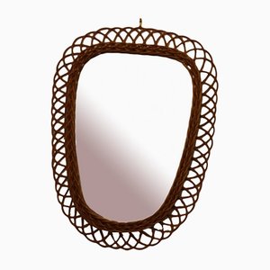 Long Vintage Bamboo Rattan Wall Mirror by Franco Albini, 1960s
