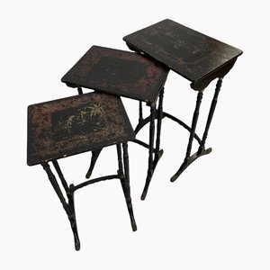 Antique Vintage Chinoiserie Ebonised Nest of Side Tables, 1890s, Set of 3
