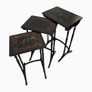 Tables d'Appoint Antique Vintage en Bois Noirci, 1890s, Set de 3