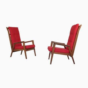 Fauteuils en Acajou et Tissu, 1960s, Set de 2