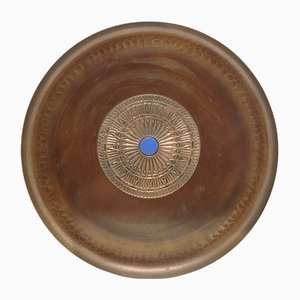 Mid-Century Artisan Hand Made Copper Plate with Blue Enamel Fitting, 1970s