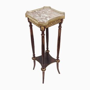 Wood, Brass and Marble Side Table, France, 1940s