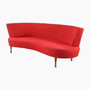 Mid-Century Scandinavian Curved Red Sofa