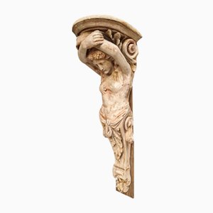Ancienne Statue Cariatide Femme Pilastre en Plâtre