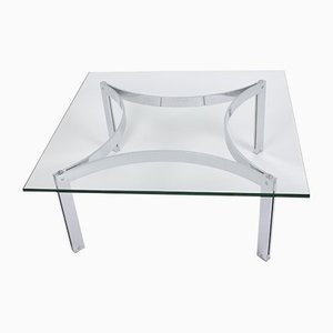 Glass & Chromed Steel Square Coffee Table, Switzerland, 1970