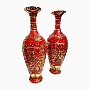 Rote Keramikvasen, 1960er, 2er Set