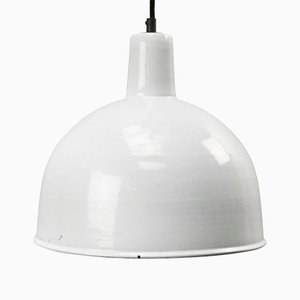 Vintage Industrial White Enamel Factory Hanging Light Pendant