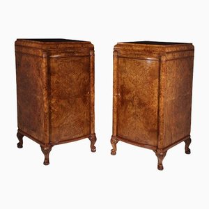 Large Burr Walnut Side Cabinets, Set of 2