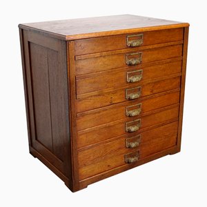 Dutch Oak Apothecary Cabinet Plan Chest, Early 20th Century