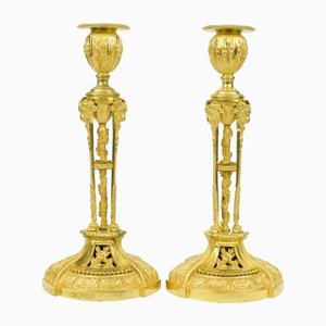 Gilded Bronze Louis XVI Candleholders, Set of 2