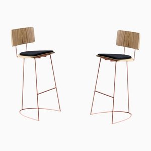 Boomerang Stools with Backrest & Copper Finishings by Cardeoli, Set of 2