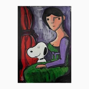 Federico Bramati, Woman with Purebred Dog, Acrylic on Canvas, 2021