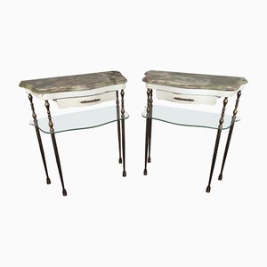 Mid-Century Italian Brass & Marble Nightstands or Side Tables, Set of 2