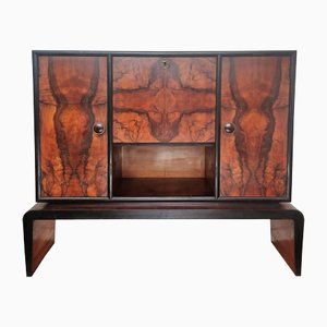 Mueble bar italiano Art Déco de madera nudosa y espejo de Paolo Buffa, años 40