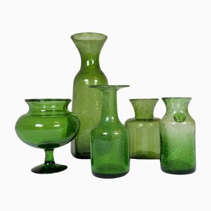 Mid-Century Swedish Green Vases by Erik Hoglund for Kosta, 1960s, Set of 5