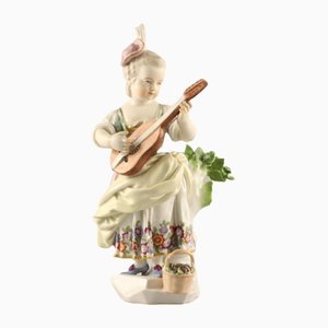 Girl with a Lute in Ceramic, 19th Century