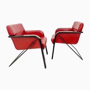 Mid-Century Red Leather Armchairs by Claudio Salocchi, Italy, 1970s, Set of 2