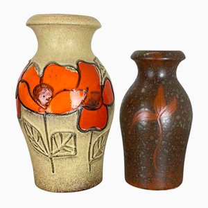 German Multi-Color Pottery Fat Lava Vases from Scheurich, 1970s, Set of 2