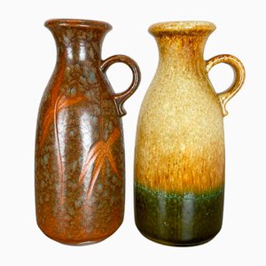 German Multi-Color Pottery Fat Lava Vases from Scheurich, 1970s, Set of 2