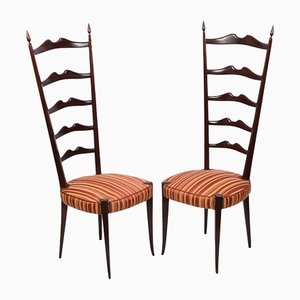 Italian Wood Chiavari Chairs with High Ladder Backs by Paolo Buffa, 1950s, Set of 2